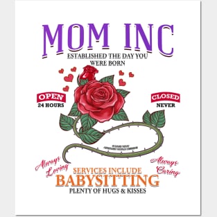 Mom Inc Services Include Babysitting Funny Mothers Day Novelty Gift Posters and Art